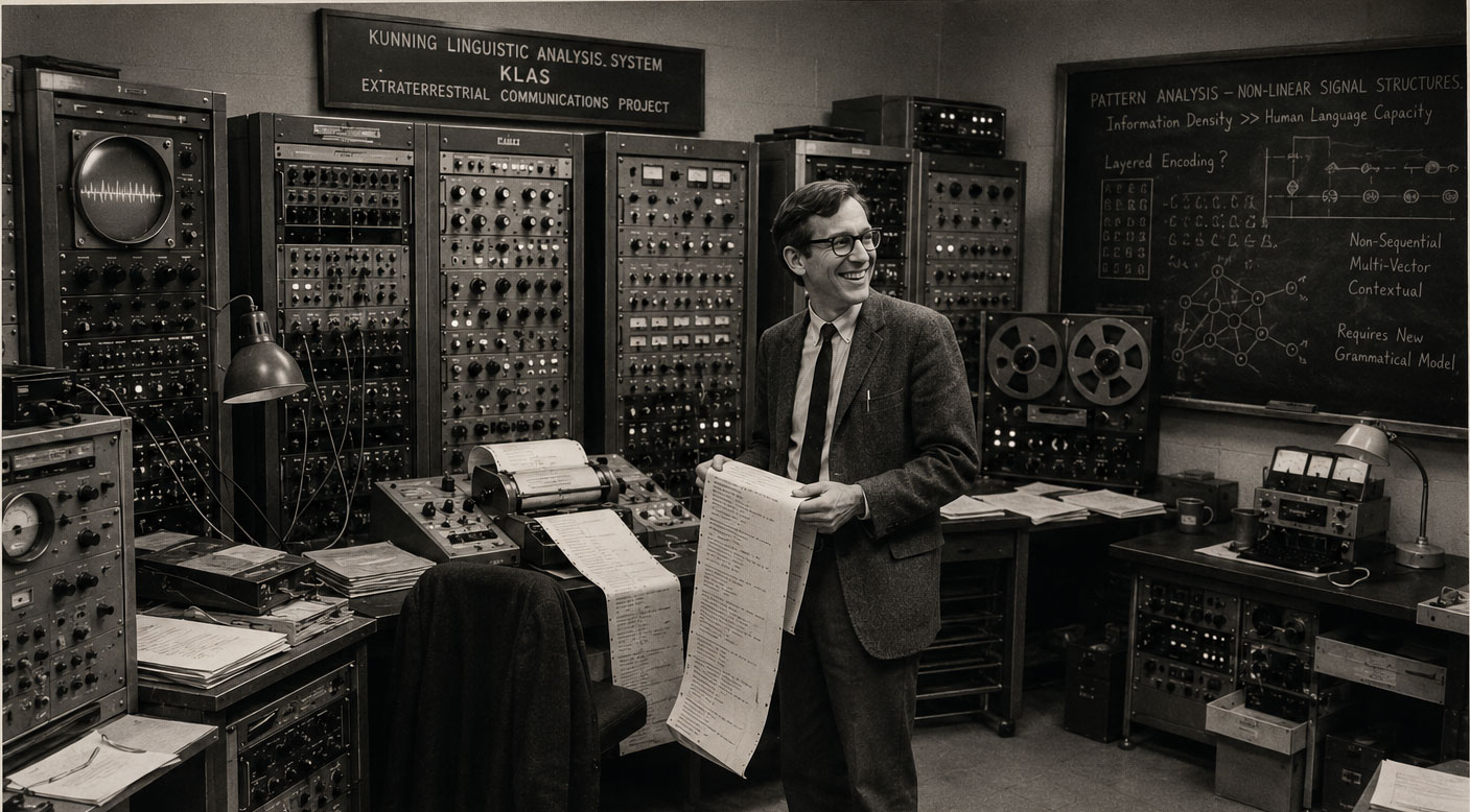 Dr. Philip Kunning working beside the KLAS linguistic analysis system