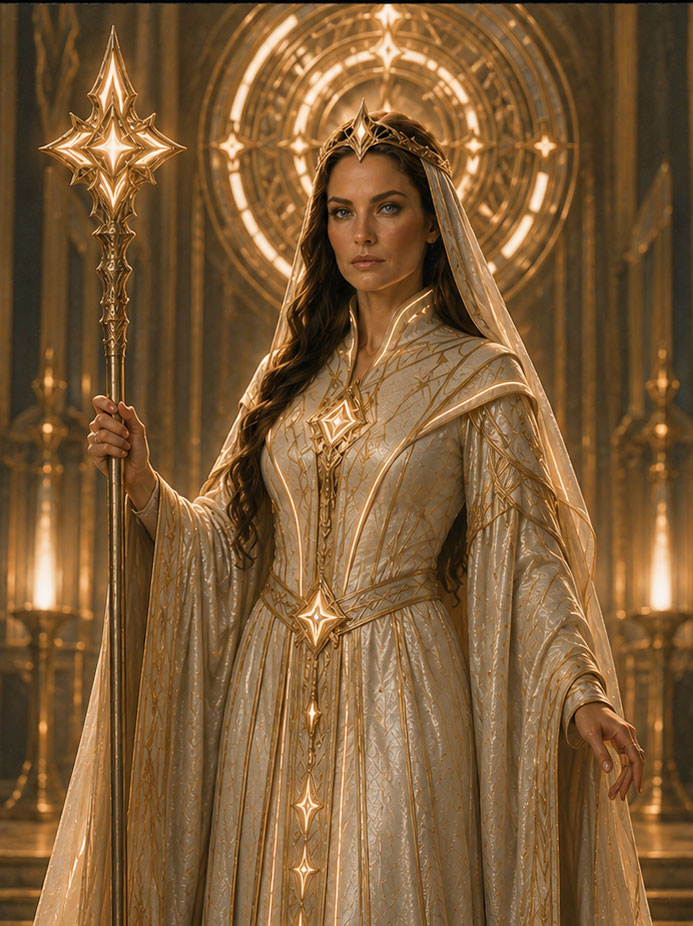 Empress Ataxianna Silo Agroni holding an Imperial staff